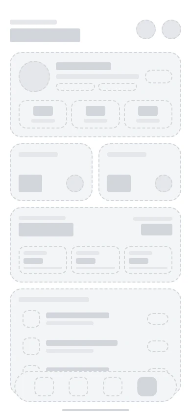 Wireframe blueprint skeleton for a chef profile overview page, showing the page as unstyled structural blocks